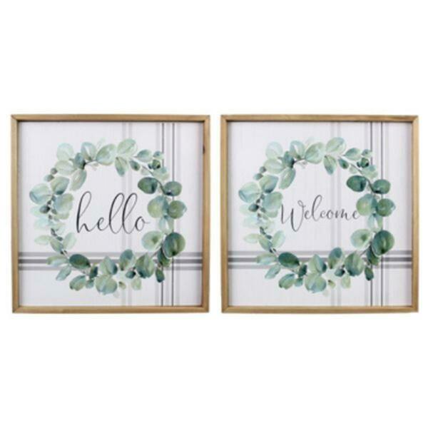 Youngs Wood Framed White Washed Botanical Wall Sign, Assorted Color - 2 Piece 20367